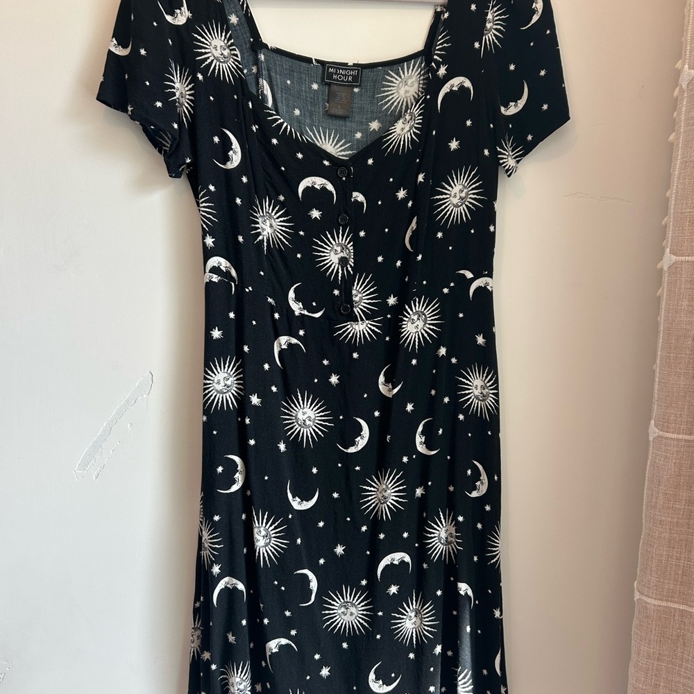 Midnight Hour: Black and White Celestial Print Dress